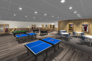 Game Room with Chapel in Background